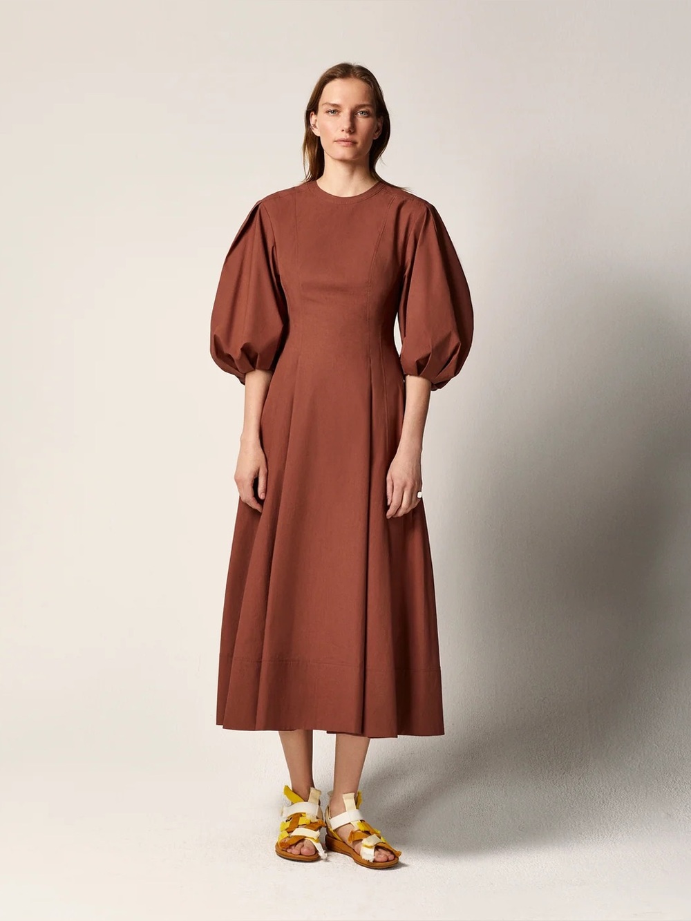 Another Tomorrow Cotton Cottage Core Coquette Terracotta Dress US 12/IT 48